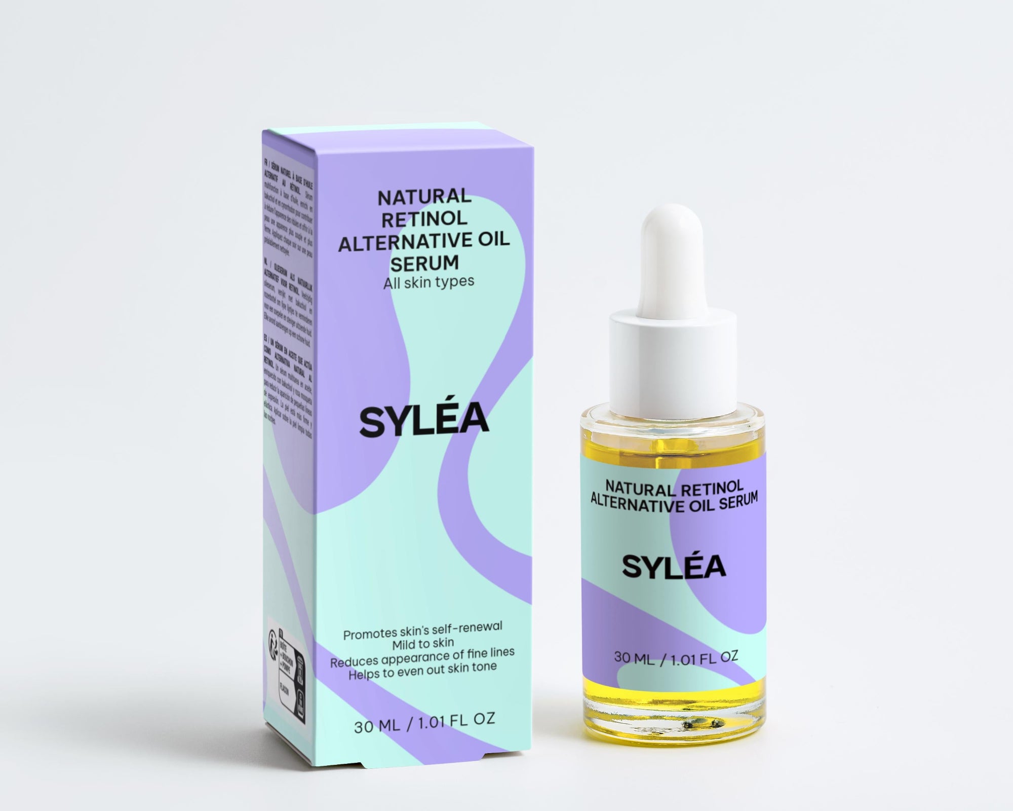 SYLÉA Bakuchiol Retinol Alternative Oil Serum 30ml with packaging on light gray background